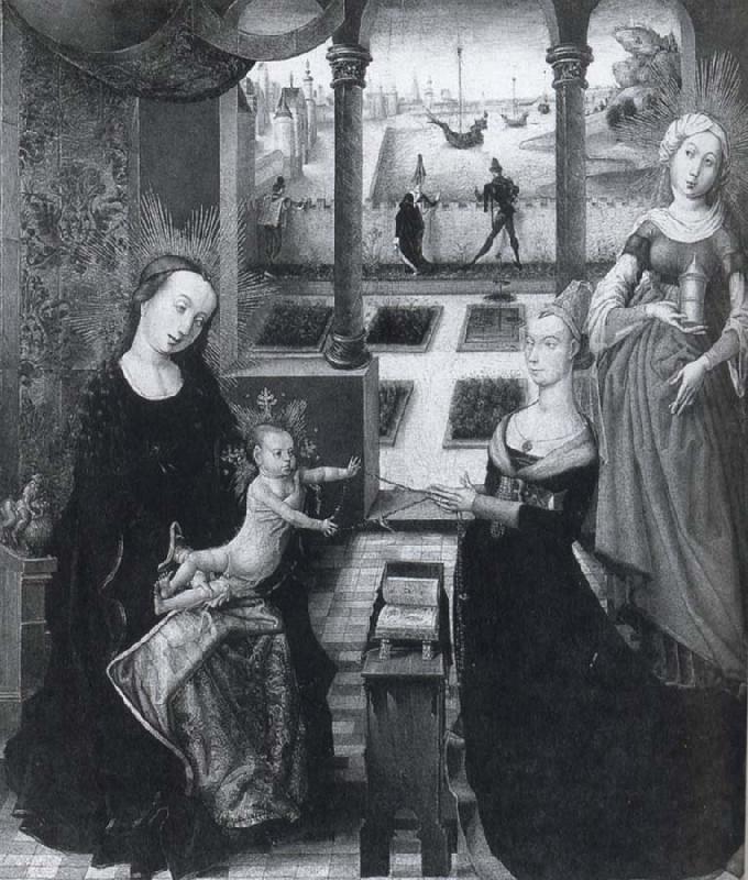 Master of the View of Sainte Gudule Virgin and Child a Female Donor and St Mary Magdalene oil painting picture